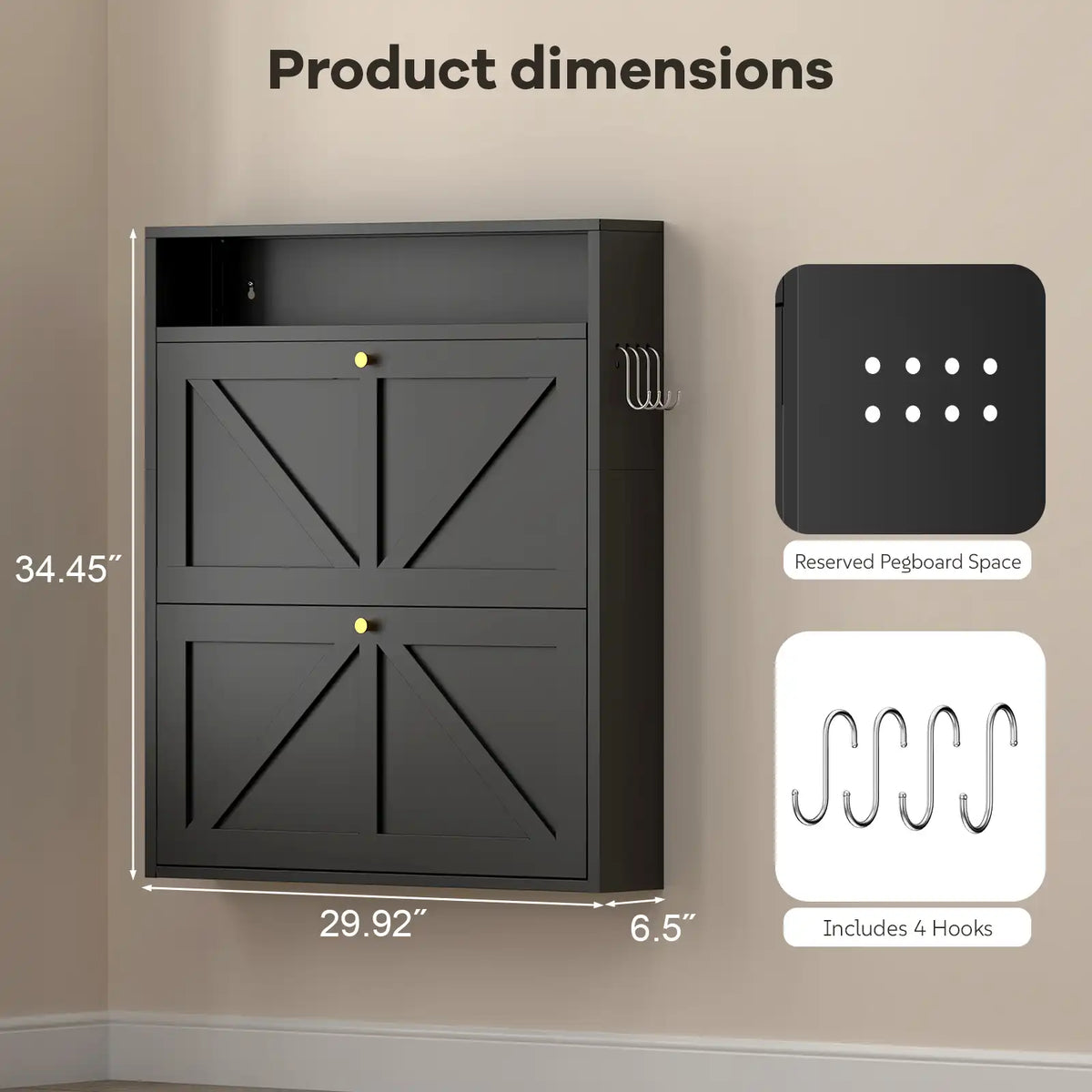product dimensions diagram for the compact black 2-drawer shoe storage unit #black #compact