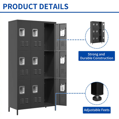 9 Doors Metal Storage Locker Cabinet Detail