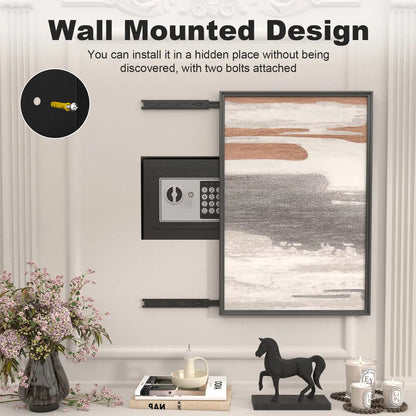 wall mounted security box installed discreetly on a home wall beneath a decorative painting