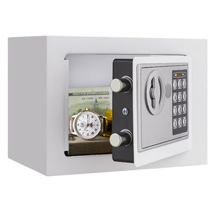 Small Steel Safe Box with Key & Digital Code Lock – 0.23 Cubic Feet Security Lock Box for Keys & Valuables