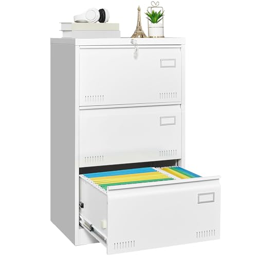 GREATMEET 2 Drawer Lateral File Cabinet,Metal Filing Cabinet with Lock,Locking Storage File Cabinet for Hanging Files,Office Lateral File Cabinets for Letter/Legal/F4/A4 Size,Black-2Drawer