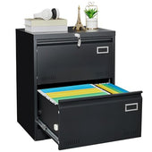 GREATMEET 2 Drawer Lateral File Cabinet,Metal Filing Cabinet with Lock,Locking Storage File Cabinet for Hanging Files,Office Lateral File Cabinets for Letter/Legal/F4/A4 Size,Black-2Drawer