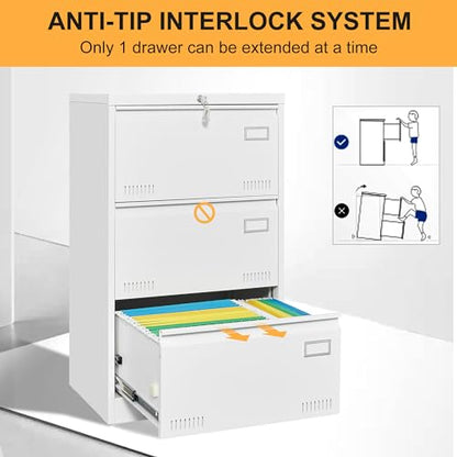 GREATMEET Lateral File Cabinet,Metal Filing Cabinet with Lock,Locking Storage File Cabinet for Hanging Files,Office Lateral File Cabinets for Letter/Legal/F4/A4 Size