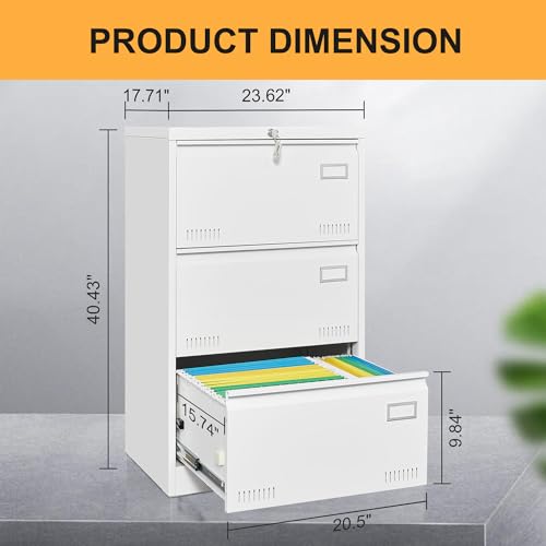 GREATMEET Lateral File Cabinet,Metal Filing Cabinet with Lock,Locking Storage File Cabinet for Hanging Files,Office Lateral File Cabinets for Letter/Legal/F4/A4 Size