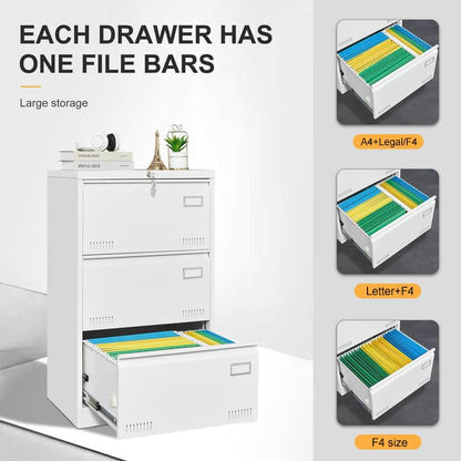 GREATMEET Lateral File Cabinet,Metal Filing Cabinet with Lock,Locking Storage File Cabinet for Hanging Files,Office Lateral File Cabinets for Letter/Legal/F4/A4 Size