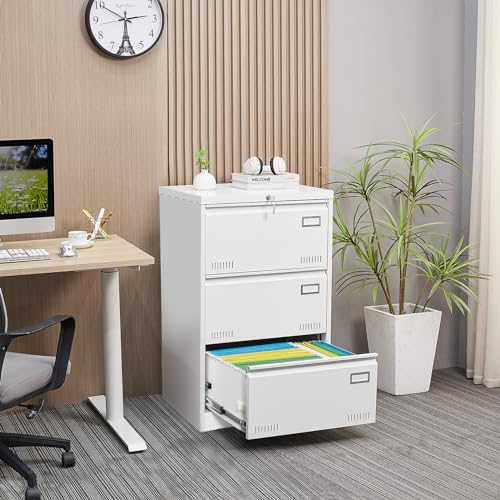 GREATMEET 2 Drawer Lateral File Cabinet,Metal Filing Cabinet with Lock,Locking Storage File Cabinet for Hanging Files,Office Lateral File Cabinets for Letter/Legal/F4/A4 Size,Black-2Drawer