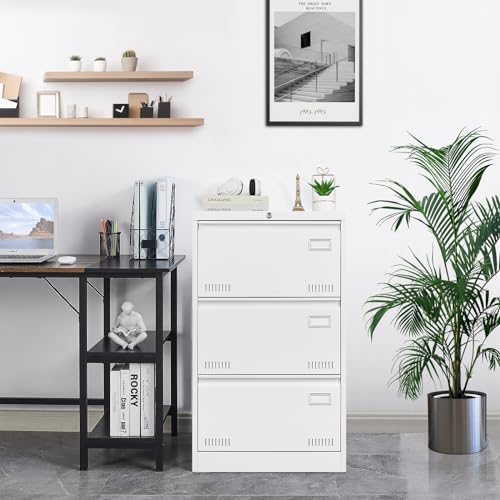 GREATMEET 2 Drawer Lateral File Cabinet,Metal Filing Cabinet with Lock,Locking Storage File Cabinet for Hanging Files,Office Lateral File Cabinets for Letter/Legal/F4/A4 Size,Black-2Drawer