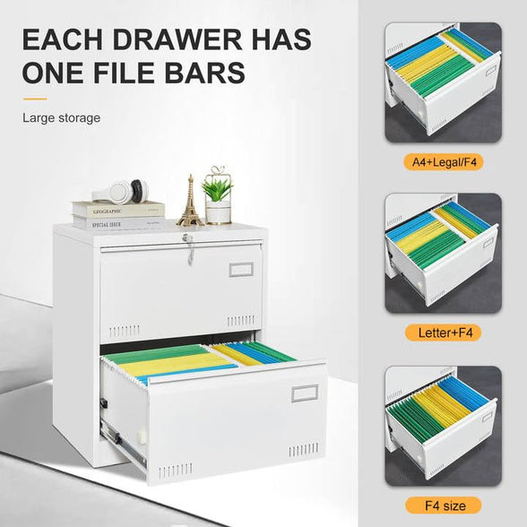 GREATMEET 2 Drawer Lateral File Cabinet,Metal Filing Cabinet with Lock,Locking Storage File Cabinet for Hanging Files,Office Lateral File Cabinets for Letter/Legal/F4/A4 Size,Black-2Drawer