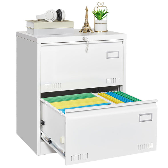GREATMEET 2 Drawer Lateral File Cabinet,Metal Filing Cabinet with Lock,Locking Storage File Cabinet for Hanging Files,Office Lateral File Cabinets for Letter/Legal/F4/A4 Size,Black-2Drawer