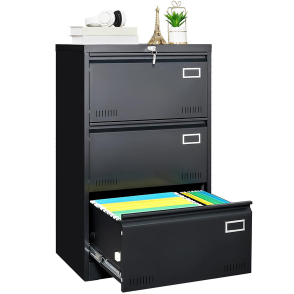 GREATMEET 2 Drawer Lateral File Cabinet,Metal Filing Cabinet with Lock,Locking Storage File Cabinet for Hanging Files,Office Lateral File Cabinets for Letter/Legal/F4/A4 Size,Black-2Drawer