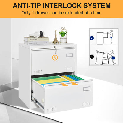 GREATMEET Lateral File Cabinet,Metal Filing Cabinet with Lock,Locking Storage File Cabinet for Hanging Files,Office Lateral File Cabinets for Letter/Legal/F4/A4 Size