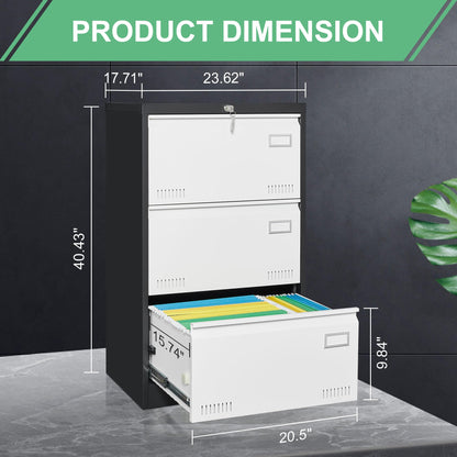GREATMEET Lateral File Cabinet,Metal Filing Cabinet with Lock,Locking Storage File Cabinet for Hanging Files,Office Lateral File Cabinets for Letter/Legal/F4/A4 Size